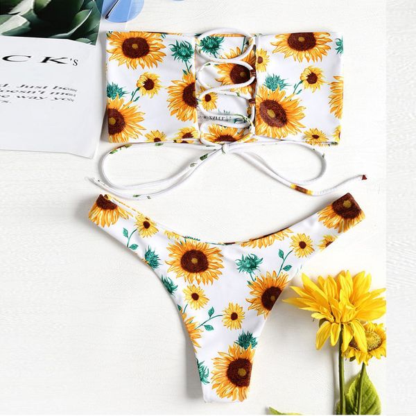 

women floral bikinis padded bikini swimwear sunflower pineapple bikinis set bathing suit swimsuit beachwear summer drop shipping, White;black