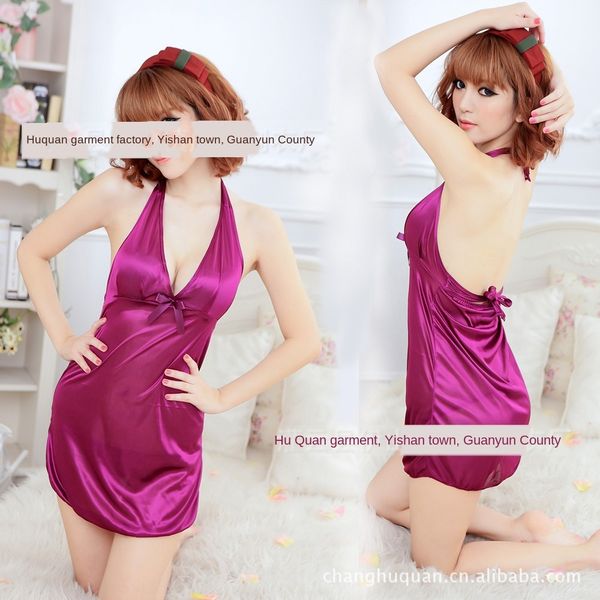 

purple neck missing long skirt temptation nightgown long skirt pajamas pajamas set 8856, Black;white