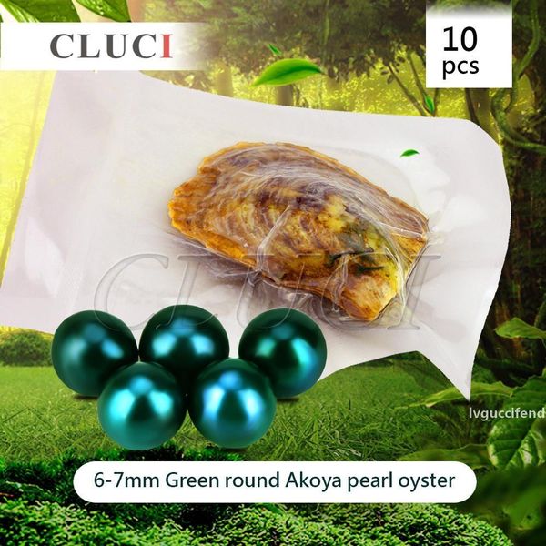 

cluci 10pcs 6-7mm akoya green pearls in oysters with vacuum-packing, bright colorful round for jewelry making t200507