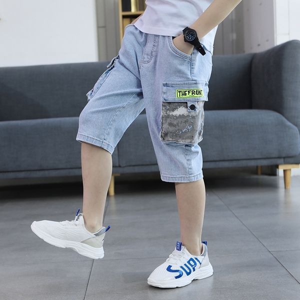 

children's denim 2020 new boys nine nine pantsshorts ankle-length pantsshorts boyscropped pants western-style boyscropped pants thin, Blue