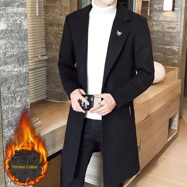 

rbzlh autumn and winter new men's korean style slim mid-length trench trench cotton-padded clothes cotton-padded clothes men's thi, Tan;black