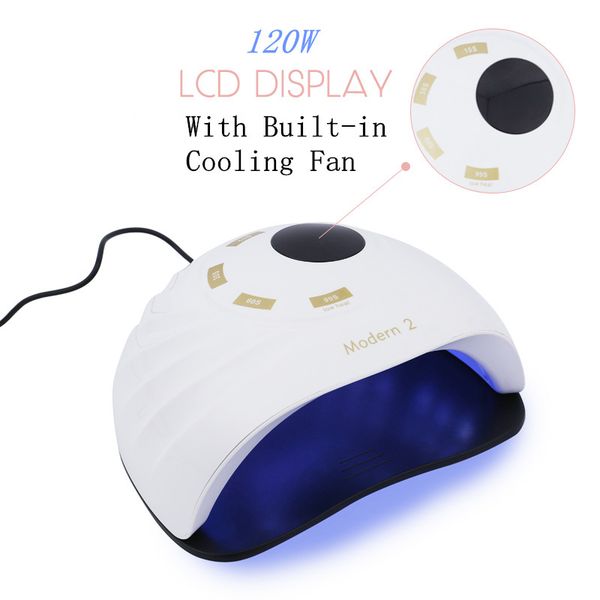 

120w nail dryer with built-in cooling fan uv led nail lamp fast gel polish auto sensor tool lcd display lamp for manicure