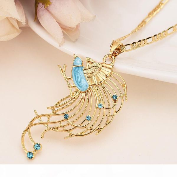 

o solid 18k 18ct yellow fine gold gf filigree peacock pendant necklace chain necklaces earrings womends es563, Silver