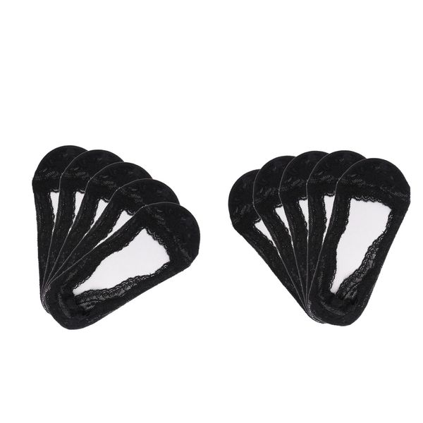 

10 pairs in 1 invisible lace socks no show non-slip socks for women black, Black;white