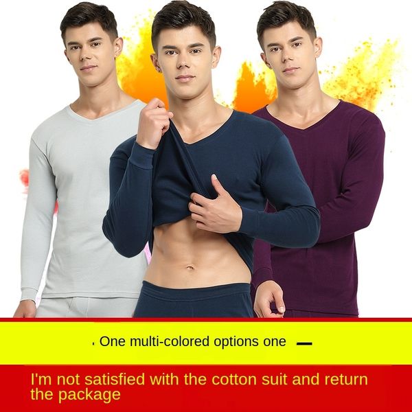 

ekjtx men's thermal underwear thin slim bottoming cotton sweater v-collar pants men's thread warm autumn clothes underwear and aut, Black;white