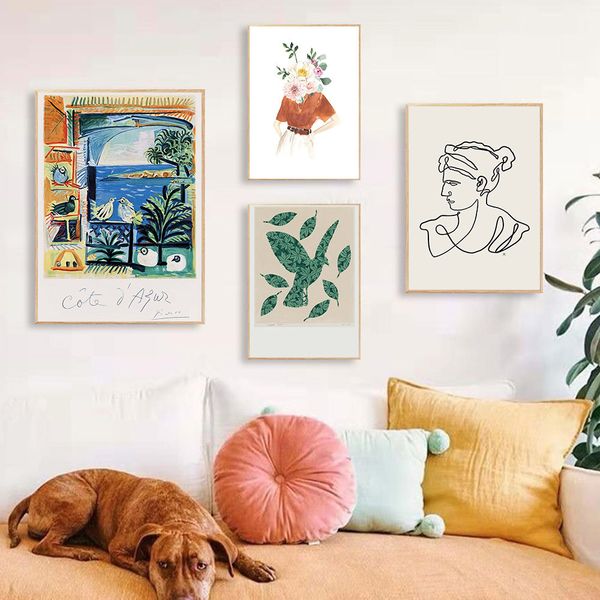 

abstract poster line drawing women wall art print leaf landscapewall paintings vintage prints pictures for living room decor