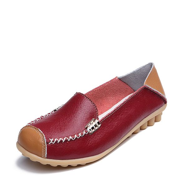 

women's flat bottom shoes large size round head casual leather boat shoes, Black