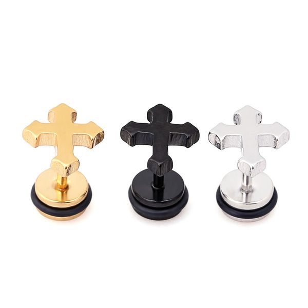 

cross earring christ jesus ear stud ear piercing jewelry for man woman 1 pair, Golden;silver