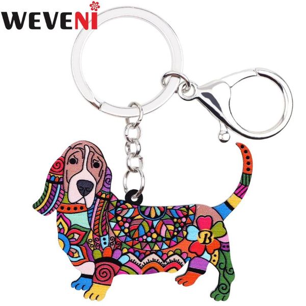 

weveni acrylic printing basset hound dog key chain key ring bag charm man car keychain accessories new fashion jewelry for women, Silver