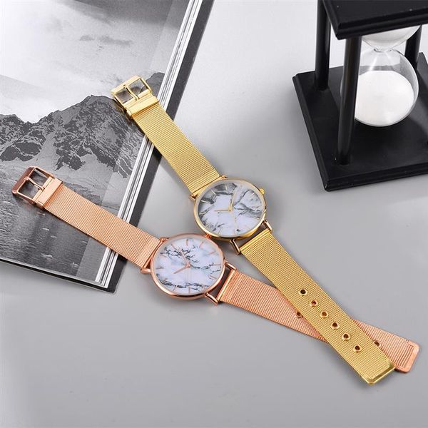 

fashion rose gold mesh band creative marble female wrist watch luxury women quartz watches gifts ladies clock high quality, Slivery;brown