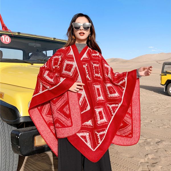 

qxe0p women's diamond national style thickened knitted cashmere split ethnic s long women's diamond national style warm thickened, Blue;gray