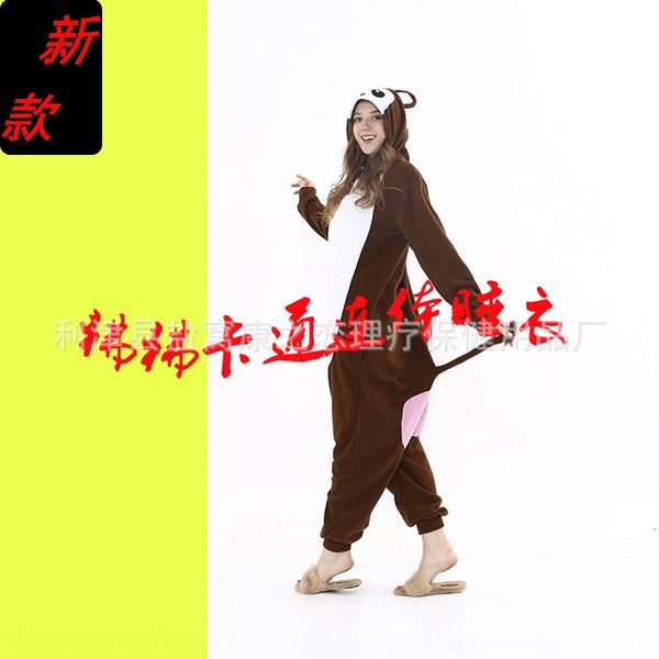 

animal clothes clothes home furnishing clothing baboon theme cartoon one-piece pajamas cute polar fleece couple home wear, Black;brown