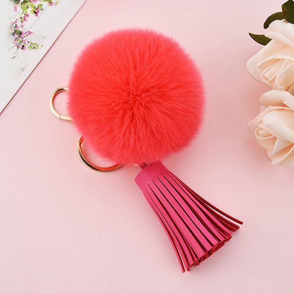 

real rex fur ball keychain with pu leather fringe tassle car bag pendant women girls sweet fluffy pompon key rings gift, Silver