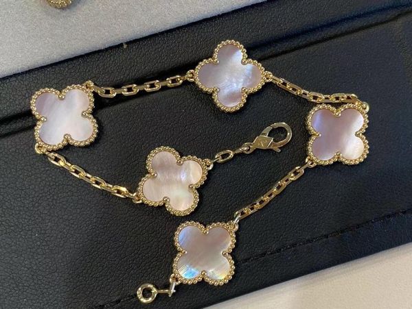 

v metal luxurious quality five flowers punk bracelet with nature pink shell for women wedding jewelry gift ps5351a, Black