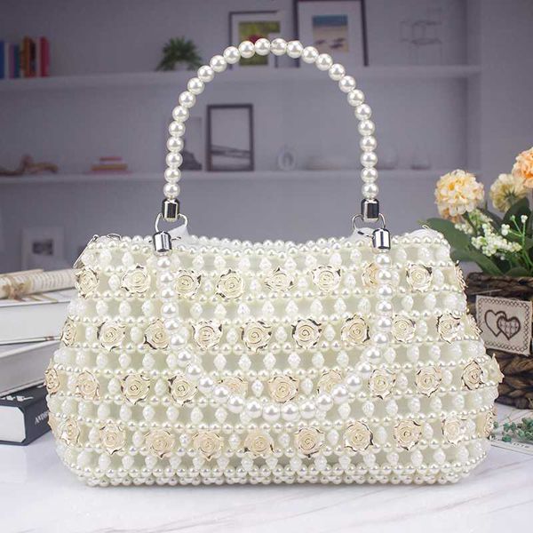 

temperament dinner bag handmade beaded abs flower handbag wear beads wedding banquet large women's bag pearl women handbags