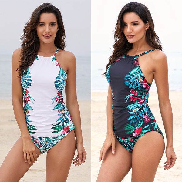 

tankinis vest swimsuit women's spring conservative belly-covering printed split swimsuit women's clothing, White;black
