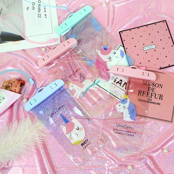 

cartoon girl mobile waterproof phone waterproof bag fresh unicorn lanyard swimming spring mobile phone bag