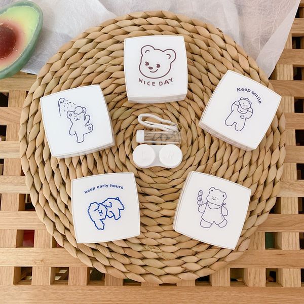 

korean style simple cute little bear pupil ins cartoon nursing glasses invisible glasses companion dual-box portable care box, Blue