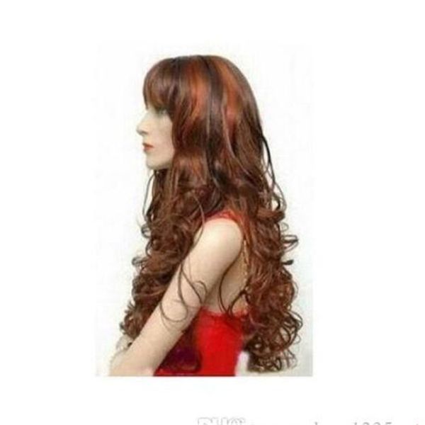 

new long curly copper red & brown mix hair wigs, Black