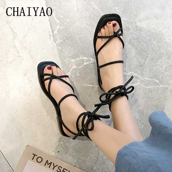 

women's sandals ladies ankle strap open toe flatform female sandals casual stanger things pu leather clip toe beach women shoes, Black