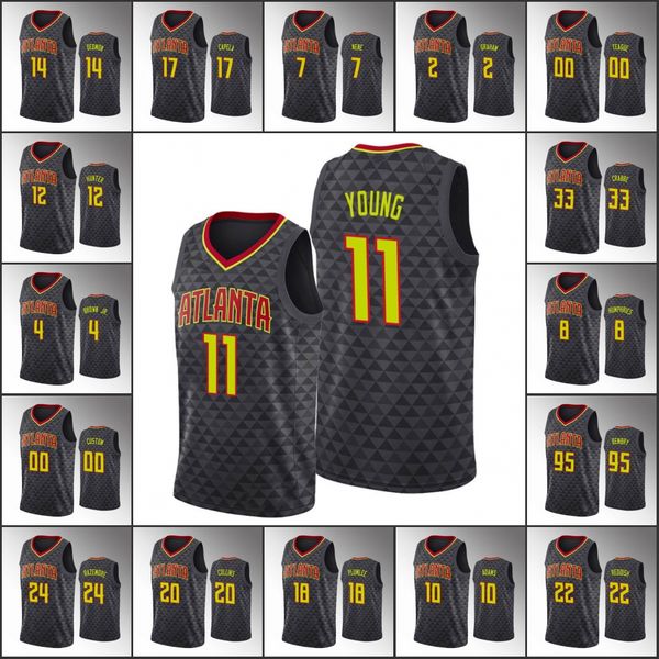 

atlanta hawks men de'andre hunter trae young john collins kevin huerter cam reddish 2020 icon nba black custom jersey