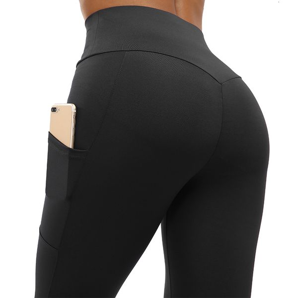 

high waist fitness leggings women push up workout legging with pockets patchwork leggins pants women solid fitness clothing, Black