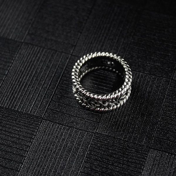 

retro 100% pure sterling silver ring designer luxury hollow flower hollow rings wide