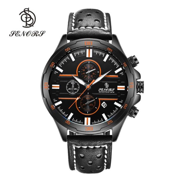 

senors casual sport quartz watches for men black leather wristwatch man clock fashion, Slivery;brown