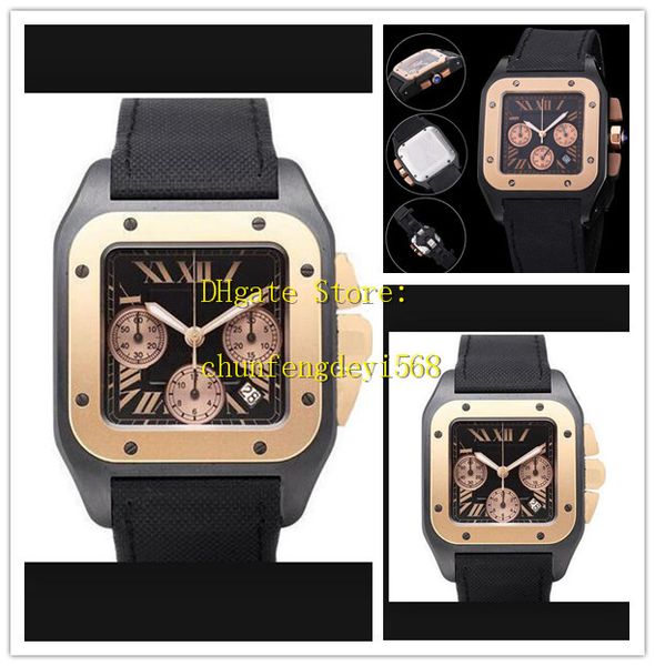 

luxury wristwatches 42mm sapphire 100 w2020004 3104 black dial stainless steel bezel quartz chronograph fashion men's luxury watches, Slivery;brown