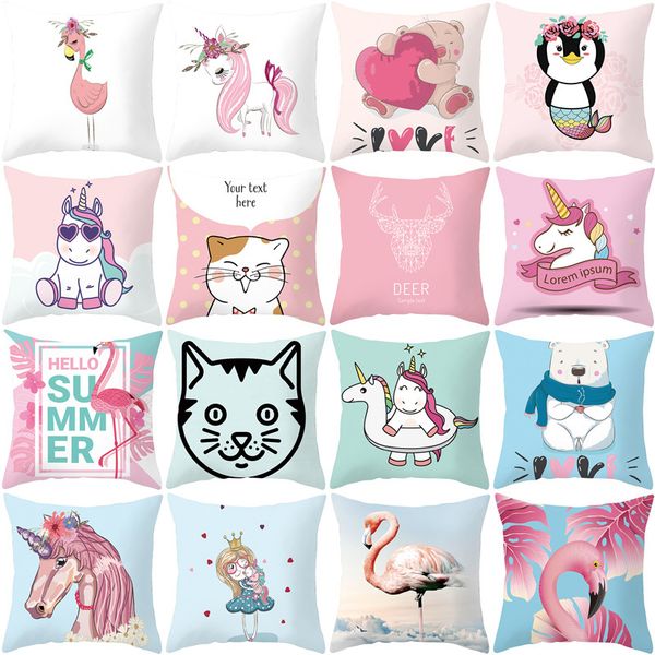 

flamingo pillow case car sofa waist cushion cover 45x45cm unicorn throw pillow case home l decorative pillow case