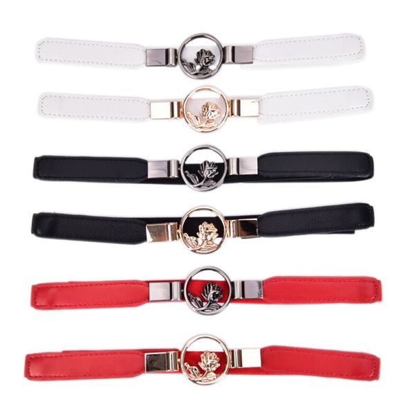 

vintage fashion women wide waist belt metal flower elastic stretch buckle waistband girls friend gift for dress, Black;brown