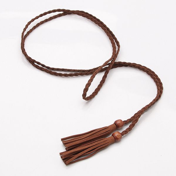 

woven belt female thin tassel waist rope decoration dress lengthened rope knotted matte belt waist chain width buckle width, Black;brown