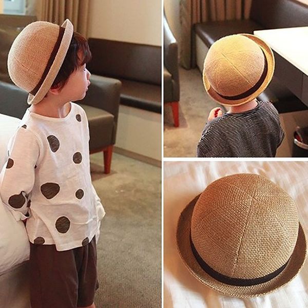 

children's fisherman cap baby cap baby straw boy's round baby's hat sun-proof and sunshade linen fisherman's hat, Yellow