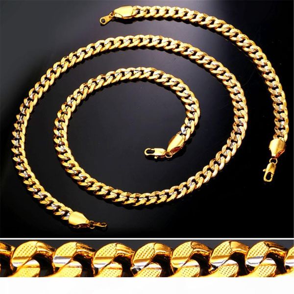 

9mm gold chain for men women platinum 18k gold plated two tone gold curb chain necklace bracelet set, Silver