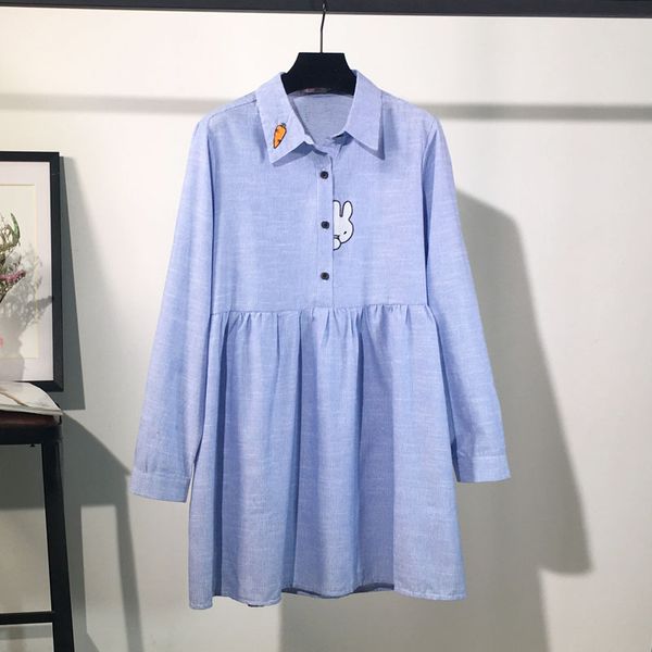 

2020 maternity clothes spring clothing long sleeve turn-down collar embroidered shirt stripes pregnant maternity dress, White