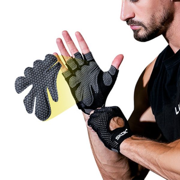 

breathable fitness gloves silicone palm hollow back gym gloves weightlifting workout dumbbell crossfit bodybuilding accessorie, Black;red