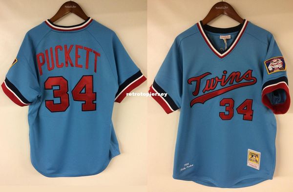 

kirby puckett #34 minnesota mitchell & ness 1984 rookie jersey throwbacks mens stitched baseball jerseys, Gray