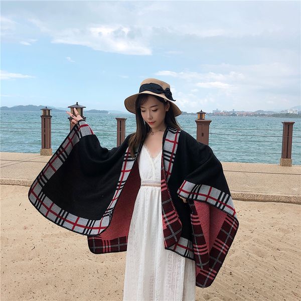 

tourism scarf shawl cloak women's season thickened warm autumn all-match thickened scarf dual-use korean style big cloak, Blue;gray