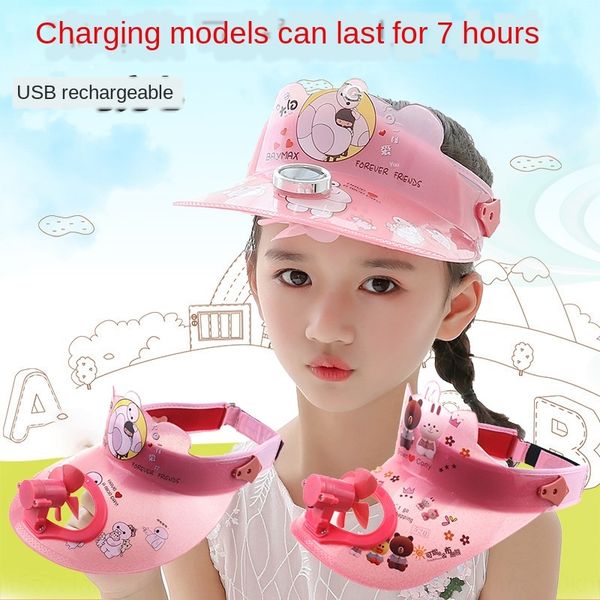 

u6tp6 usb rechargeable lithium battery children's fan cap korean cartoon travel sunshade multifunctional solar energy sun hat sun hat f, Yellow