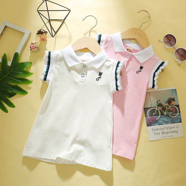 

zf1358 girls' summer 2020 new korean style back formal shirt dress collar embroidered short-sleeved polo shirt girls' dress, White;black