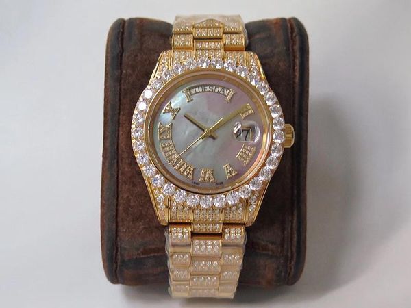 

mens watch 904l diamond watch reloj de lujo 2836 movement watches week calendar double time automatic montre de luxe i1, Slivery;brown