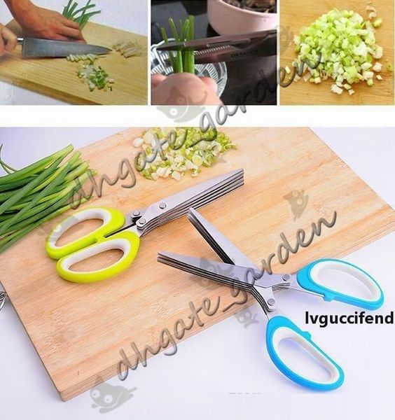 

stainless steel scissor 5 layers spices cutter chopped green onion cut scissors cooking tool multifunctional kitchen knives