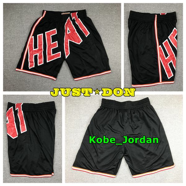 

mens just don pocket basketball shorts stitched mitchell & ness big face pocket miami heat shorts lining mesh sports sweatpants, Black
