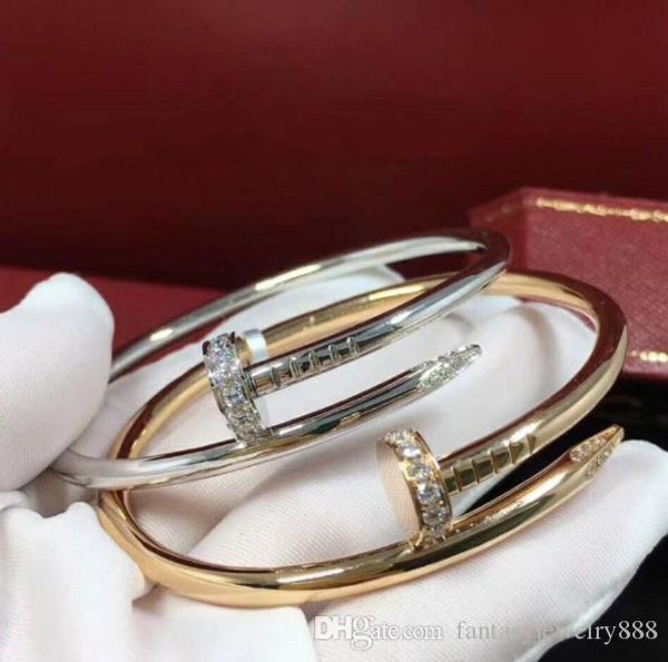 

New titanium steel fashion nail couple bracelets diamonds stainless steel 18K rose gold screw studded bracelet