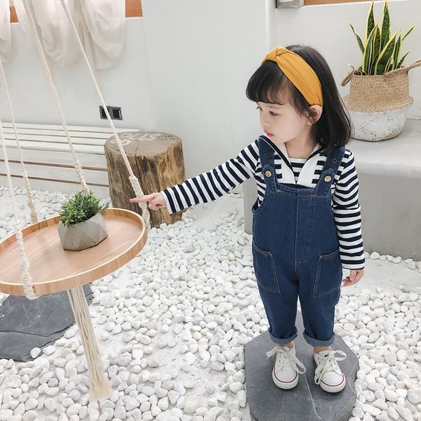

детских suspender кальсоны girlsjeans осени 2019 новые модные джинсы и jeanssling jeansmen мило брюки корейский стиль харлан, Blue