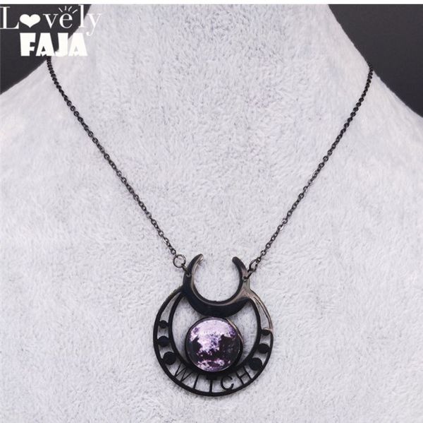 

witch stainless steel black statement necklace for women black moon necklaces pendants jewelry colgante n4145s03, Silver
