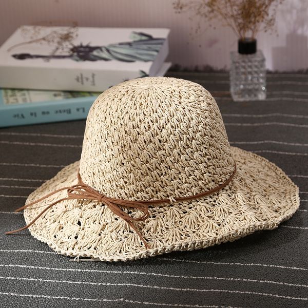 

summer women's straw sun hand hook straw beach sun hat korean foldable holiday sunshade beach hat, Blue;gray