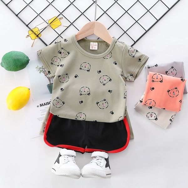 

nrdfv baby clothes new boys' cotton full print bear round collar short sleeve t-shirt pants suit t-shirt pants set children's spor