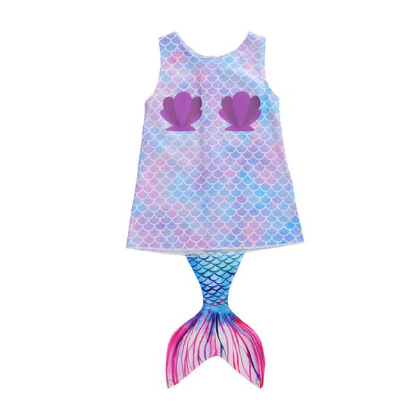 

1-5y toddler kids baby girl dress fish scales sleeveless round collar fairy tail princess party midi dresses clothes outfits, Red;yellow