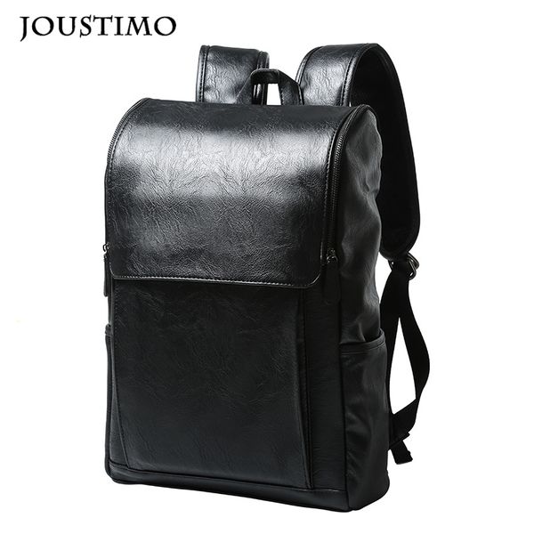 

men backpack vintage waterproof pu leather travel packs boy student large capacity schoolbag business lapbags